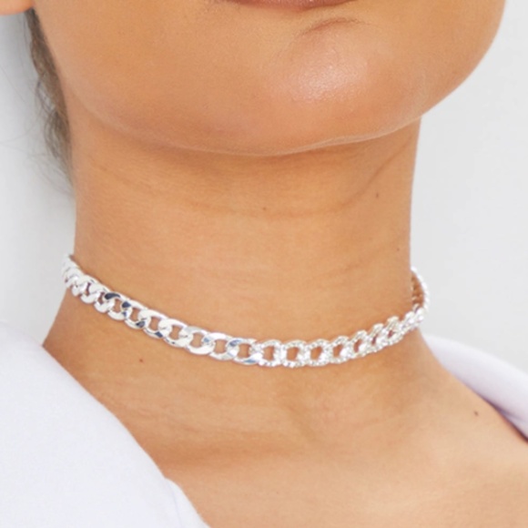 Silver Diamanté Link Chain Choker Necklace By PrettyLittle Thing, 13”-16” long - Picture 10 of 10
